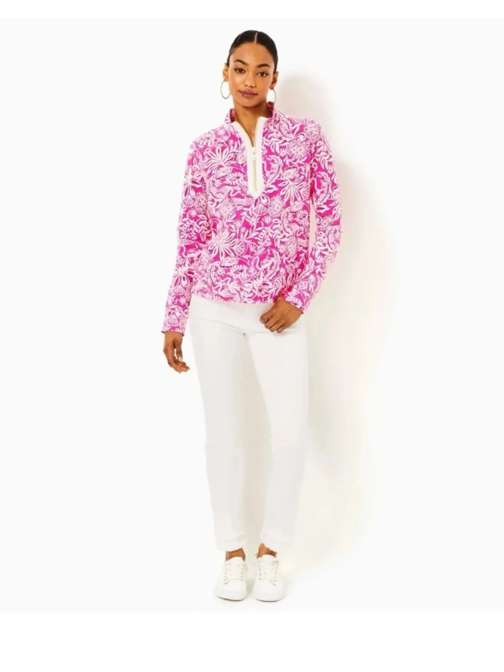 Lilly Pulitzer Ashlee Popover Passion Fruit Pink Absolutely Flamazing size small - Picture 6 of 8